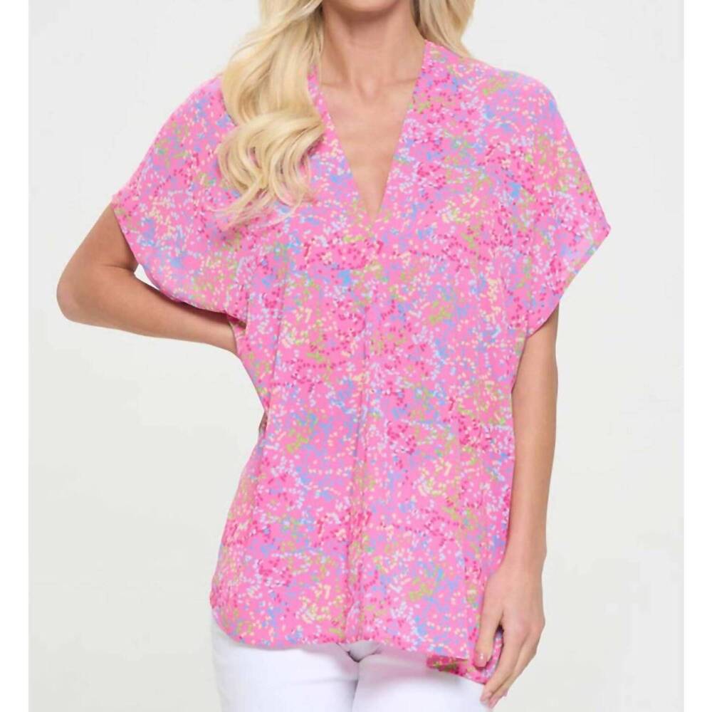 NEW ADRIENNE confetti delight v-neck top in pink